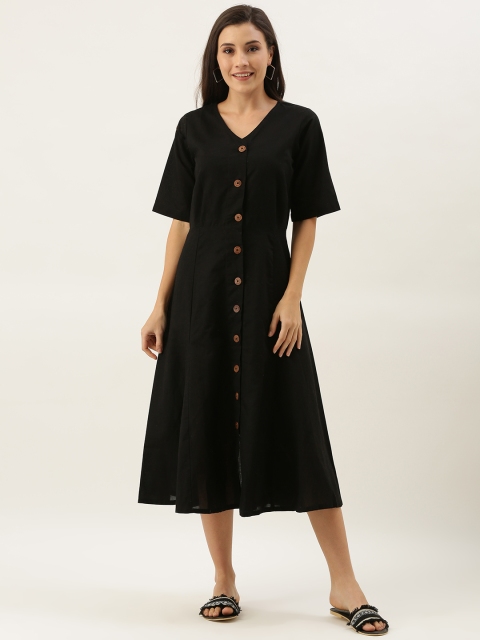 

MERAKI Women Black Solid A-Line Dress