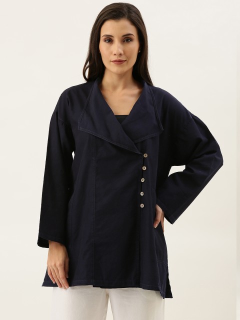 

MERAKI Women Navy Blue Solid Longline Sustainable Wrap Top