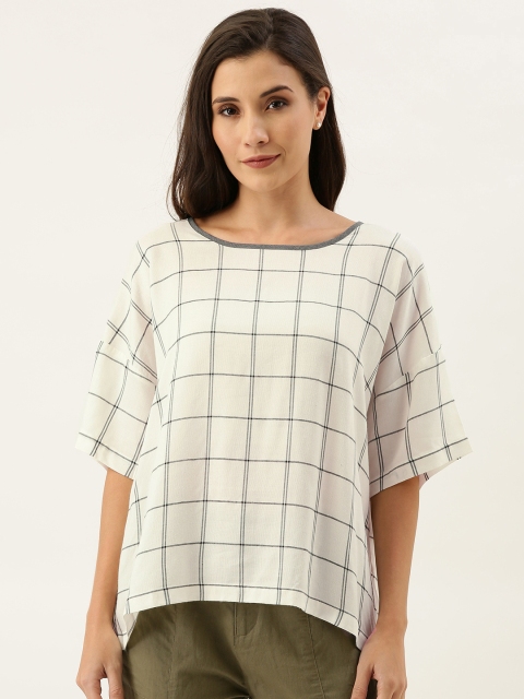

MERAKI Women White & Black Sustainable Checked Top