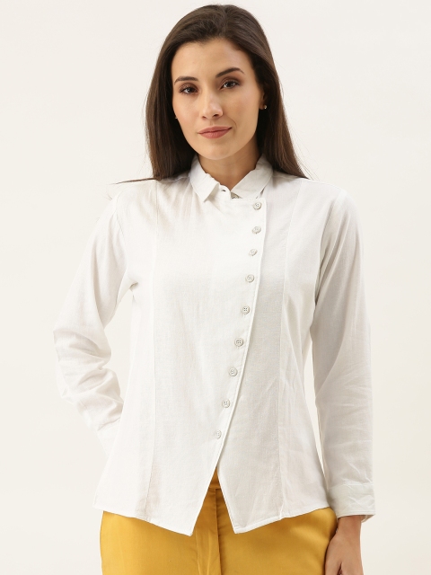 

MERAKI Women White Regular Fit Solid Sustainable Casual Shirt