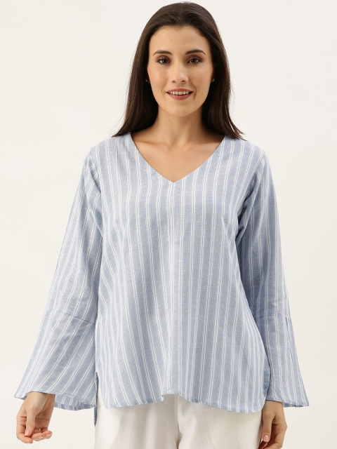 

MERAKI Women Blue & White Sustainable Striped Top