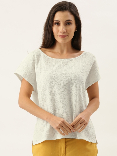 

MERAKI Women White Self Design Sustainable Pure Cotton Top