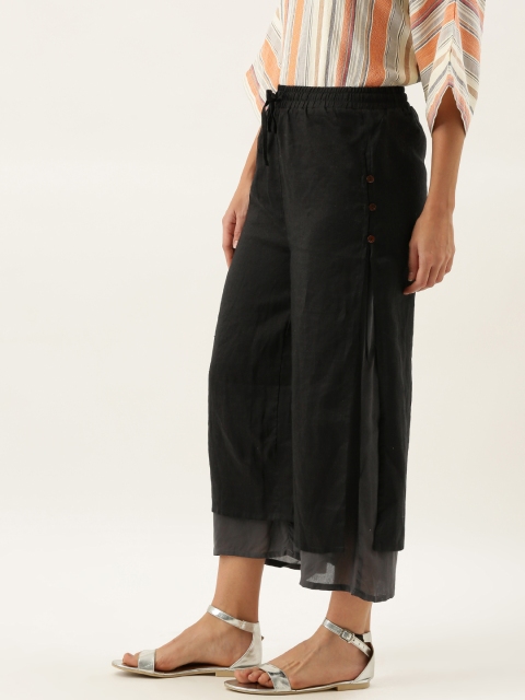 

MERAKI Women Black Straight Fit Solid Layered Sustainable Culottes