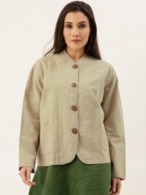 

MERAKI Women Beige Solid Tailored Linen Sustainable Jacket