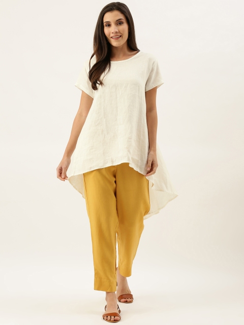 

MERAKI Women Off White Solid Linen High-Low Sustainable Tunic
