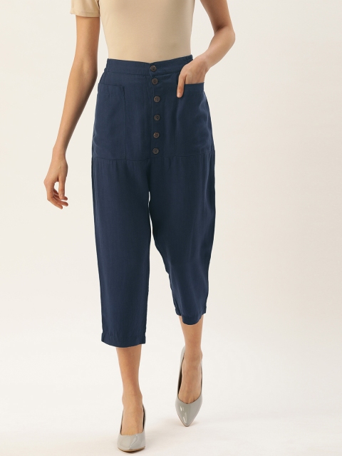 

MERAKI Women Blue Comfort Tapered Fit Solid Peg Trousers