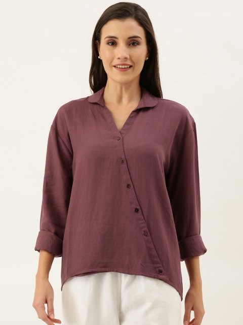 

MERAKI Women Maroon Regular Fit Solid Casual Wrap Sustainable Style Shirt