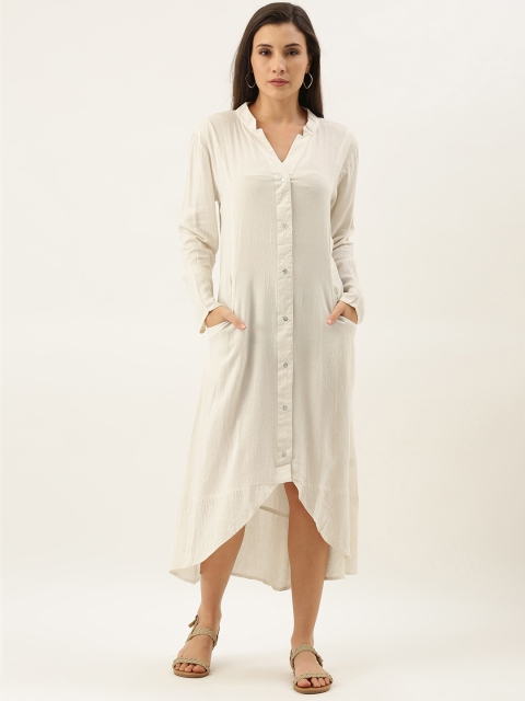 

MERAKI Women Off-White Solid Sustainable A-Line Dress