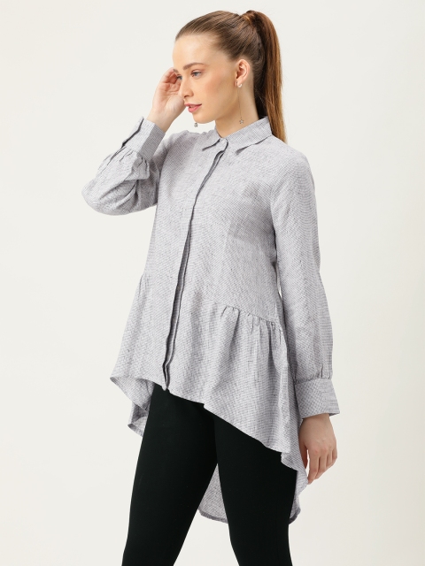 

MERAKI Women Grey Regular Fit Solid Casual Linen Sustainable Shirt