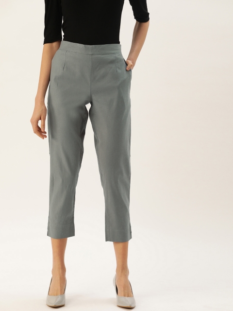 

MERAKI Women Grey Stretch Slim Fit Solid Regular Sustainable Cropped Trousers