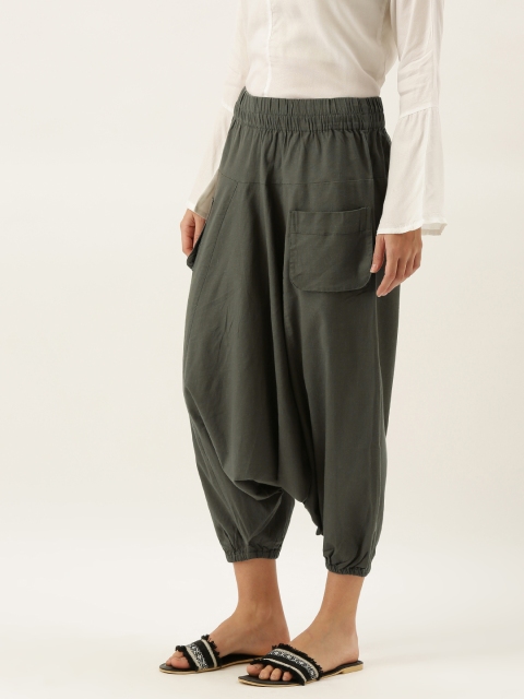 

MERAKI Women Olive Green Loose Fit Solid Drop Crotch Sustainable Trousers