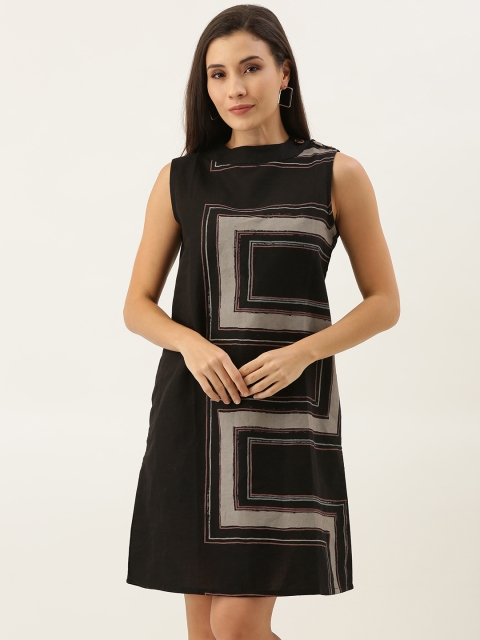 

MERAKI Women Black & Grey Printed Sustainable A-Line Dress