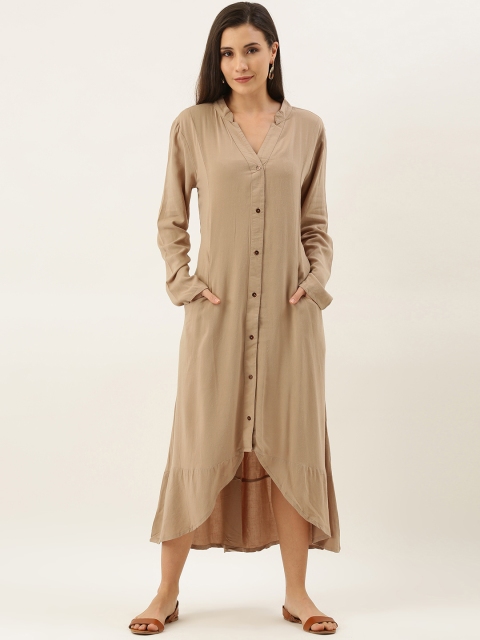 

MERAKI Women Beige Solid Sustainable A-Line Dress