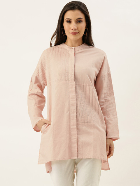 

MERAKI Women Pink Solid Linen Straight Tunic