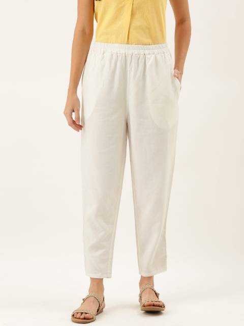 

MERAKI Women White Slim Tapered Fit Solid Regular Sustainable Trousers