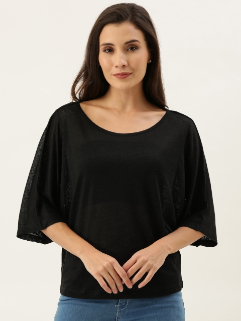 

MERAKI Women Black Solid Sustainable Linen Top