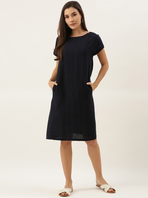 

MERAKI Women Navy Blue & Black Striped Sustainable Sheath Dress