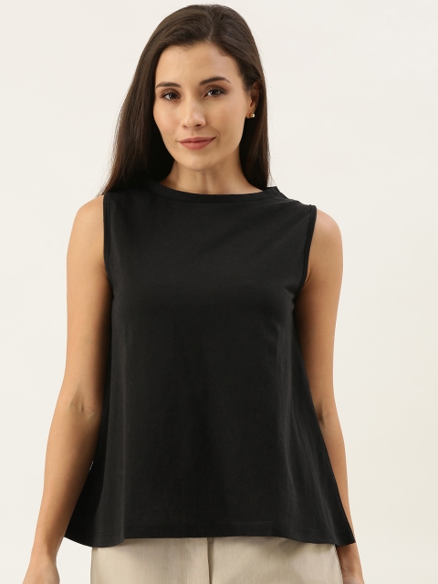 

MERAKI Women Black Solid Round Neck Sustainable T-shirt