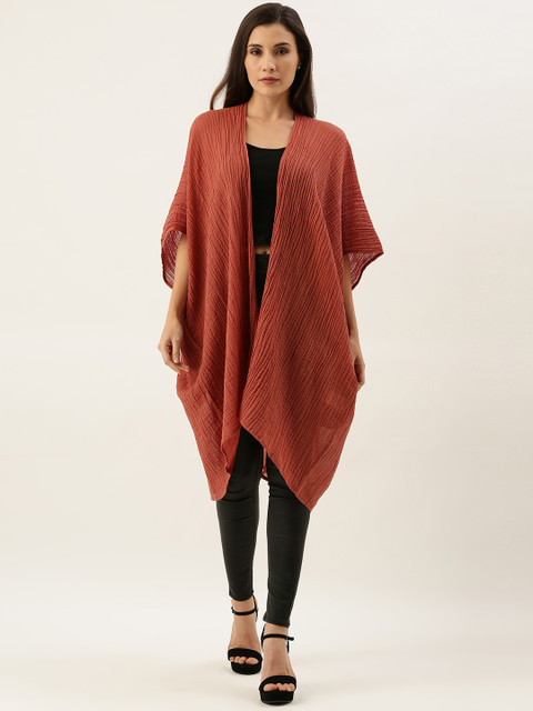 

MERAKI Women Rust Self Design Open Front Sustainable Shrug