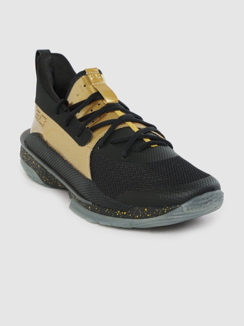 

UNDER ARMOUR Unisex Black & Gold-Toned Woven Design Curry 7 TB Basketball Shoes