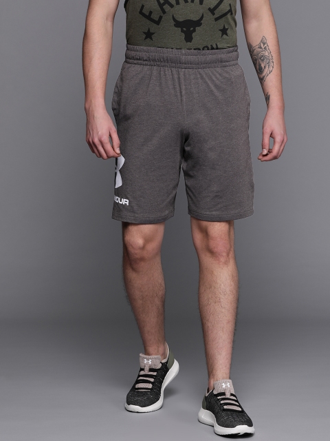 

UNDER ARMOUR Men Charcoal Grey Loose Fit Sportstyle Cotton Logo Graphic Shorts