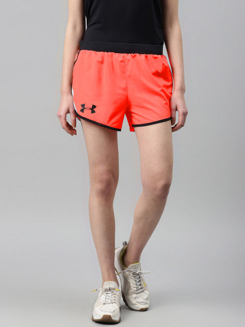 

UNDER ARMOUR Women Neon Pink Solid Loose Fit Fly-By 2.0 Wordmark Sports Shorts