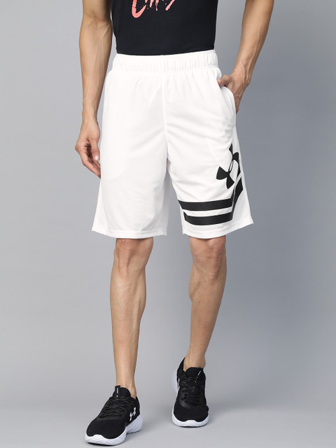 

UNDER ARMOUR Men White & Black Printed Heat Gear Baseline 10" Basketball Court Shorts