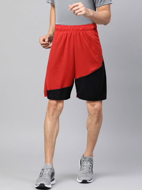 

UNDER ARMOUR Men Red & Black Colourblocked Baseline 10IN Shorts