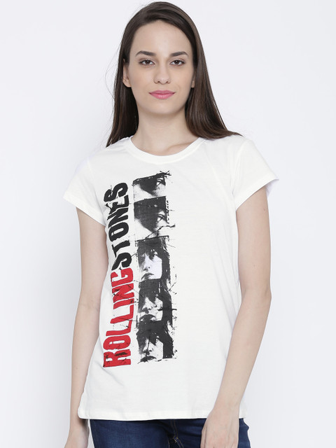

Kook N Keech Music White Rolling Stone Printed Longline T-shirt