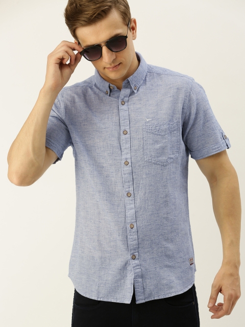

Flying Machine Men Blue Slim Fit Solid Casual Shirt