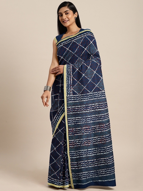 

aamna Navy Blue & Beige Pure Cotton Dabu Printed Bagru Saree