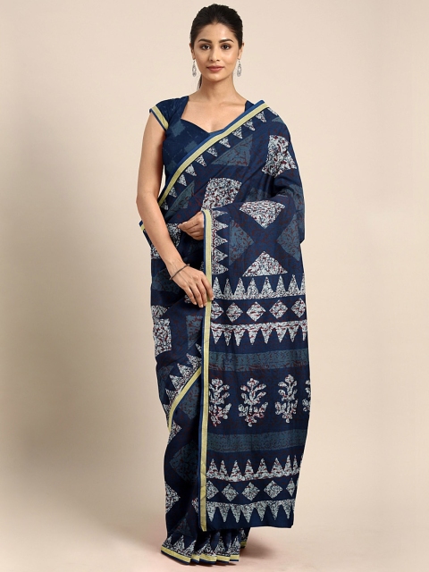 

aamna Blue & Beige Pure Cotton Dabu Printed Bagru Saree