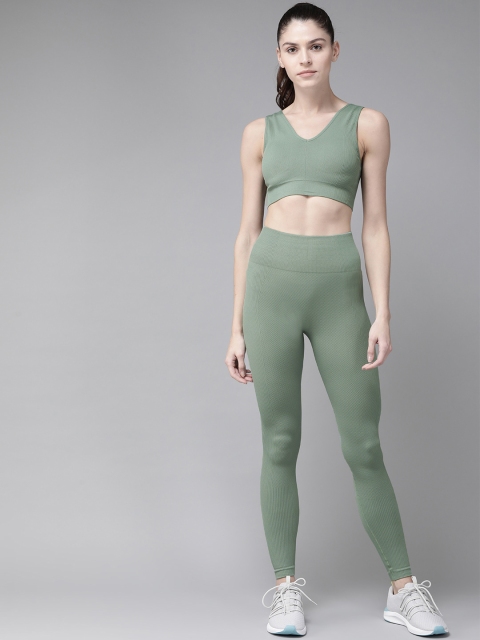 

VOXATI Women Green Self Design Sports Bra & Tights Gym Yoga Training Set