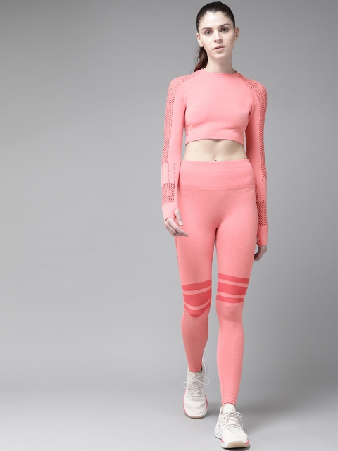 

VOXATI Women Pink Solid Crop Top & Tights Gym Yoga Training Set