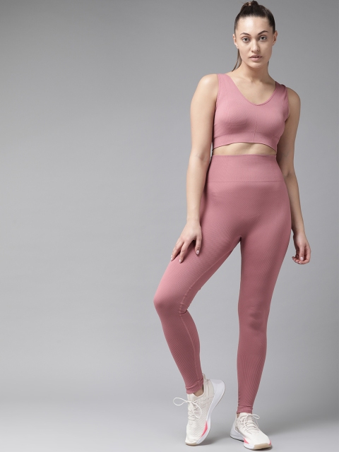 

VOXATI Women Pink Self Design Sports Bra & Tights Training Set