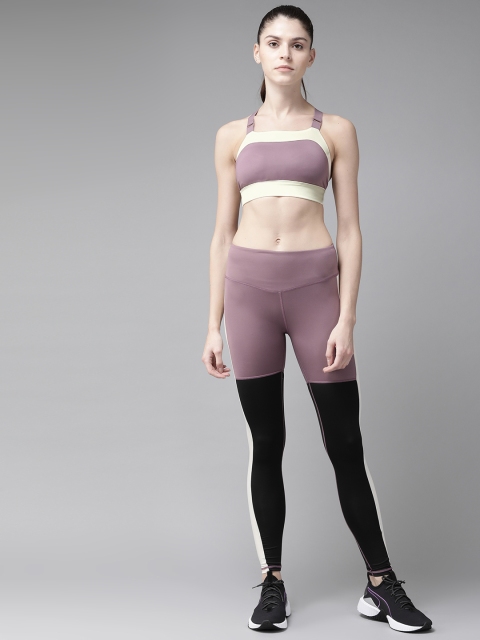 

VOXATI Women Mauve & Black Colourblocked Sports Bra & Tights Training Set