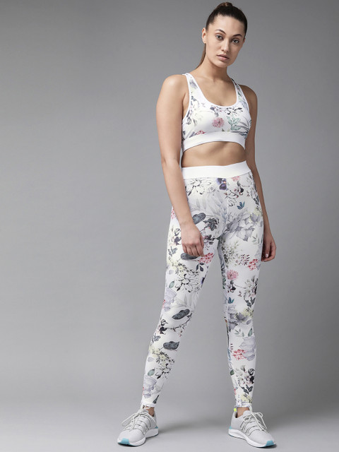 

VOXATI Women White & Grey Printed Sports Bra & Tights Gym Yoga Training Set