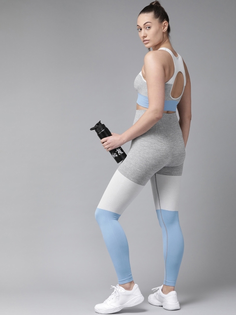 

VOXATI Women Grey & Blue Colourblocked Sports Bra & Tights Gym Yoga Training Set