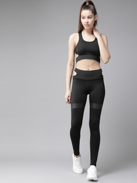 

VOXATI Women Black Solid Sports Bra & Tights Training Set