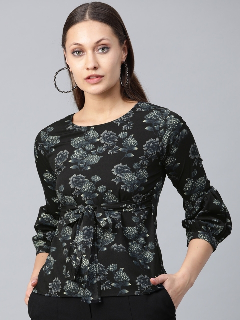 

Cottinfab Women Black & Charcoal Grey Printed Top