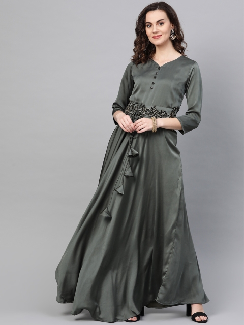 

Cottinfab Women Charcoal Grey Solid Maxi Dress