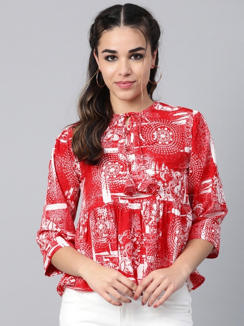 

Cottinfab Women Red & White Printed Empire Top