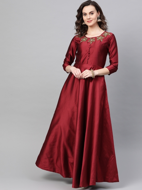 

Cottinfab Women Maroon Solid Maxi Dress