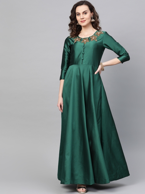 

Cottinfab Women Green Solid Maxi Dress