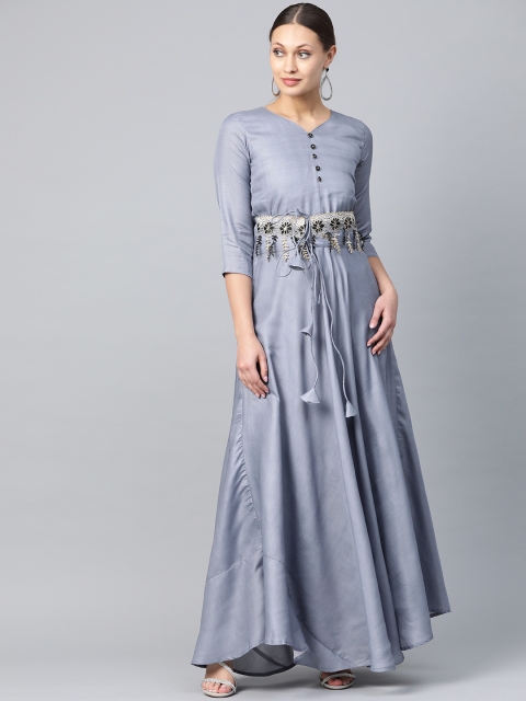 

Cottinfab Women Grey Solid Maxi Dress