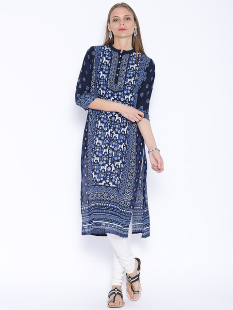 

Vishudh Navy Printed Kurta, Navy blue