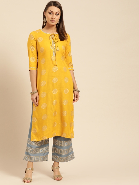

Libas Women Mustard Yellow & Blue Printed Kurta with Palazzos