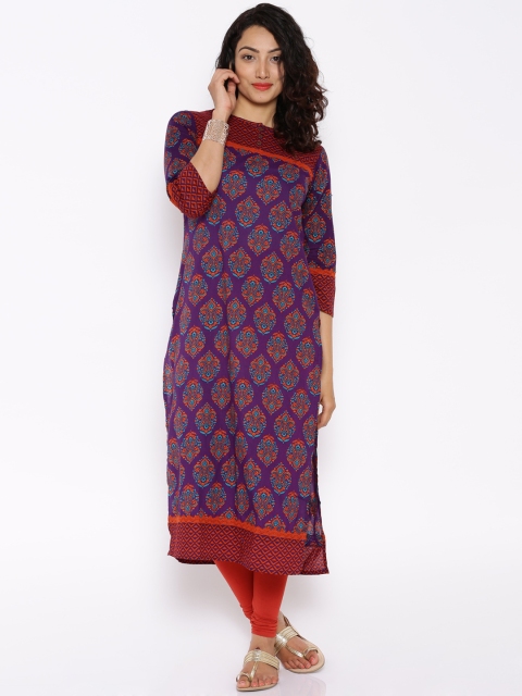 

Vishudh Purple & Rust Orange Printed Kurta