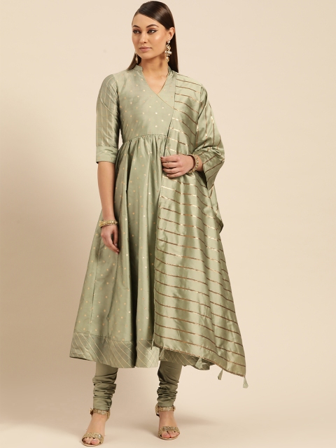

Libas Women Olive Green & Golden Self Design Kurta with Churidar & Dupatta