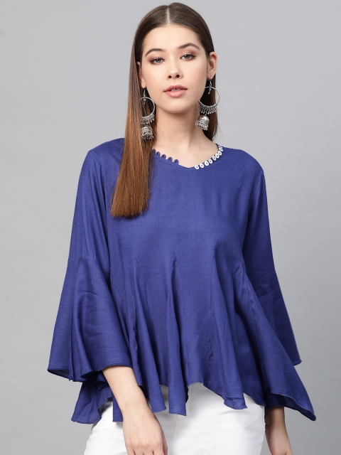 

clorals Women Blue Solid A-Line Top